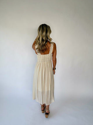 Take Me Away Smocked Midi Dress - Natural