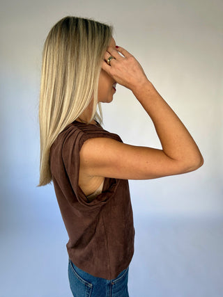 Part of The Plan Faux Suede Top - Brown