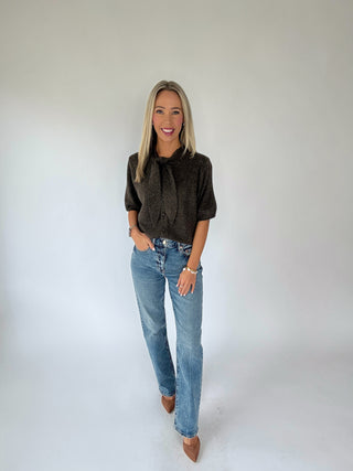 Naturally Yours Tie Neck Sweater - Brown