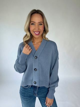 Always In Style V-Neck Cardigan - Acid Blue