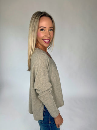 Let It Be Easy V-Neck Top - Taupe