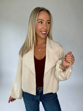 Meet Me In Autumn Suede Bubble Hem Jacket - Bone