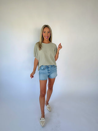 Comfortable Charm Textured Top - Sage
