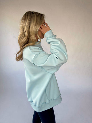 Cozy Hour Mock Neck Sweatshirt - Light Blue