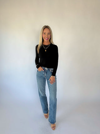 Simply Stated Long Sleeve Top - Black