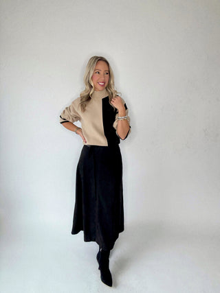 The Belted Statement Suede Skirt - Black