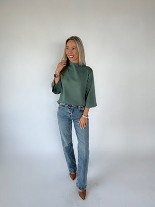 Easy Choice Mock Neck Top - Slate Green