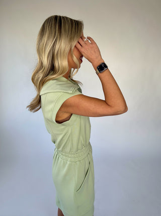 Casual Staple Zip Romper - Pistachio Cream