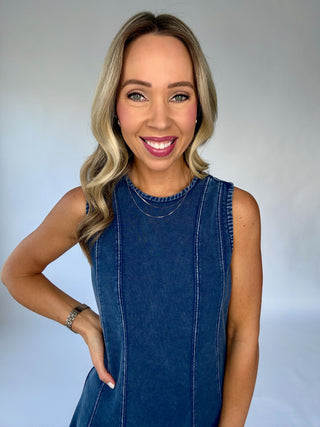 Sounds Like Fun Sleeveless Dress - Denim Blue