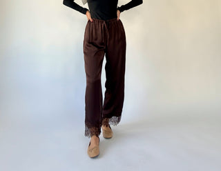 Champagne Plans Satin & Lace Pants - Brown