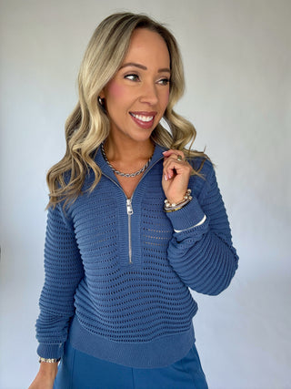 VARLEY Morwenna Half Zip Knit - Bijou Blue