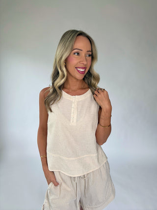 As Simple As That Linen Blend Tank - Natural