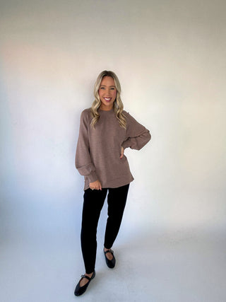 VARLEY Nicole Boyfriend Sweat - Deep Taupe Marl Fleck