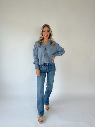 Always In Style V-Neck Cardigan - Acid Blue