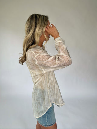 Make It Known Button Up Top - Sand Shimmer