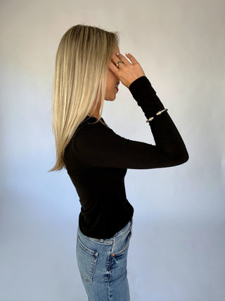 Simply Stated Long Sleeve Top - Black