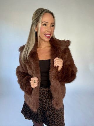 The Socialite Faux Fur Coat - Brown