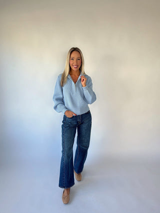 VARLEY Maura Half-Zip Knit Sweater - Kentucky Blue