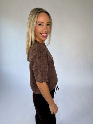 Tell Me A Story Short Sleeve Sweater - Brown