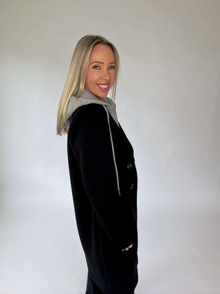 Warm Regards Scuba Coat w/ Hood - Black/Grey