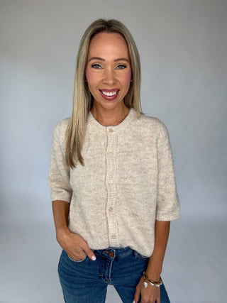 Farmer's Market Mornings Short Sleeve Cardigan - Oatmeal