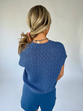 VARLEY Manae Pointelle Knit Top - Bijou Blue