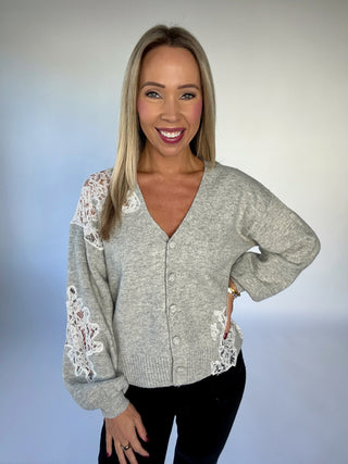 Effortless Elegance Cardigan - Grey/White