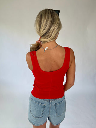 Just By Chance Button Down Tank - Red