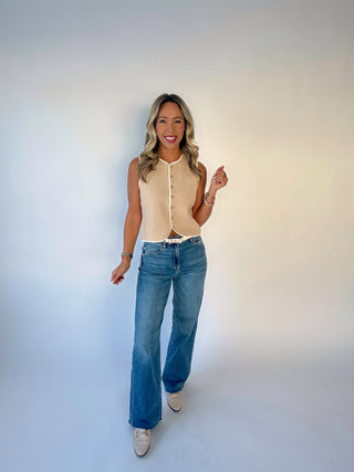 The Belmont Knit Top - Beige/White