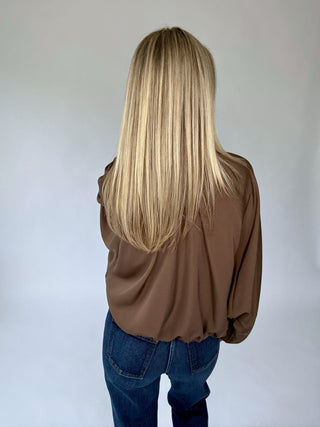 Touch of Distinction Bubble Hem Zip Up Jacket - Mocha