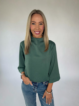 Easy Choice Mock Neck Top - Slate Green