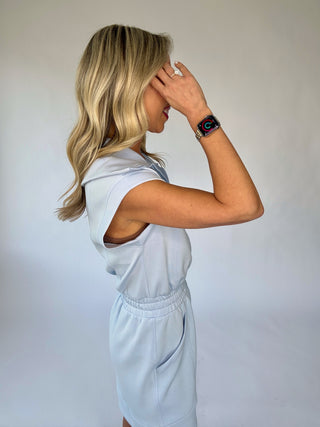 Casual Staple Zip Romper - Frost Blue