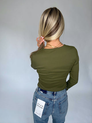 Second Skin Ribbed Long Sleeve Top - Olive