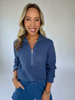 VARLEY Morwenna Half Zip Knit - Bijou Blue