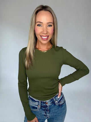 Second Skin Ribbed Long Sleeve Top - Olive
