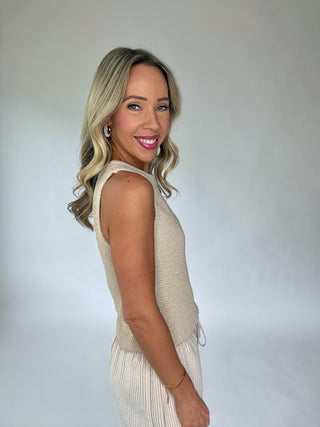 Soft Shimmer Crochet Knit Tank - Natural