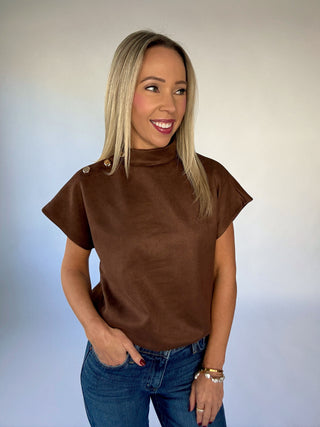 Thinking of You Faux Suede Top - Brown