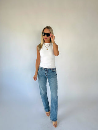 Second Skin Ruched Mock Neck Top - White