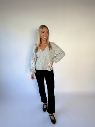 Effortless Elegance Cardigan - Grey/White