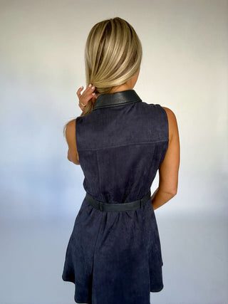 Talked Me Into It Belted Mini Dress - Navy