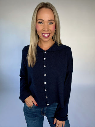 Simple & Sweet Sailor Collar Cardigan - Midnight