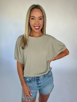 Comfortable Charm Textured Top - Sage