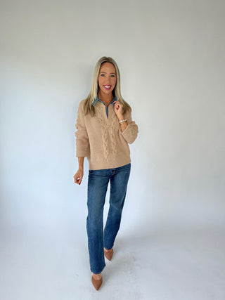 Work With Me Cable Knit Sweater - Taupe