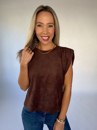 Part of The Plan Faux Suede Top - Brown