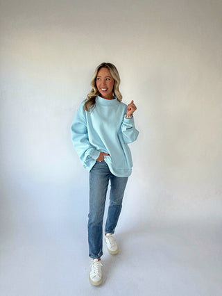 Cozy Hour Mock Neck Sweatshirt - Light Blue