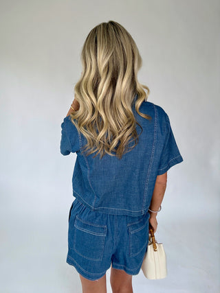 Catch The Vibe Denim Top - Dark Wash