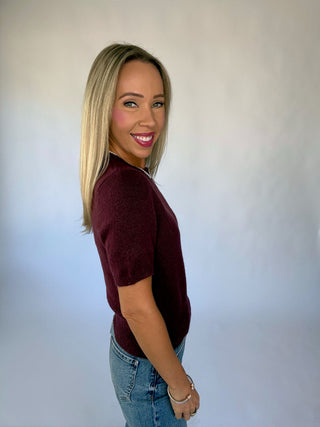 The Classic Moment Short Sleeve Sweater - Dark Cherry