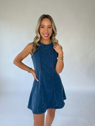 Sounds Like Fun Sleeveless Dress - Denim Blue