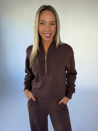 VARLEY Sally Half Zip Sweat - Coffee Bean Marl