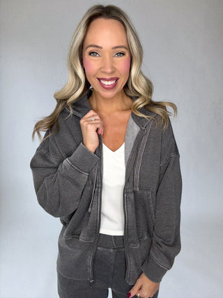 Cool Nights Zip Up Hoodie - Washed Black